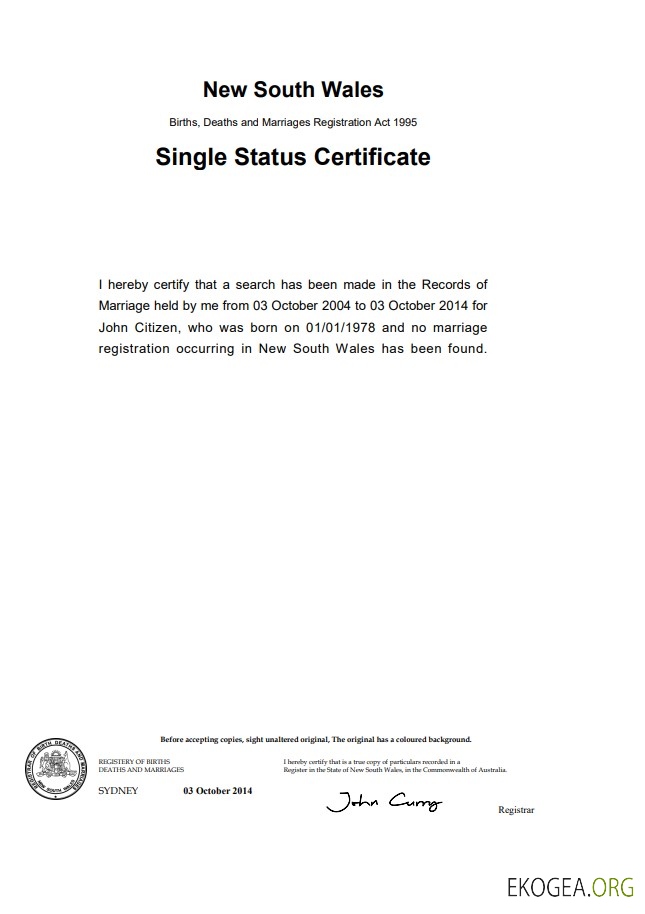 Modèle de certificat de divorce Australie Nouvelle Galles du Sud dans Word